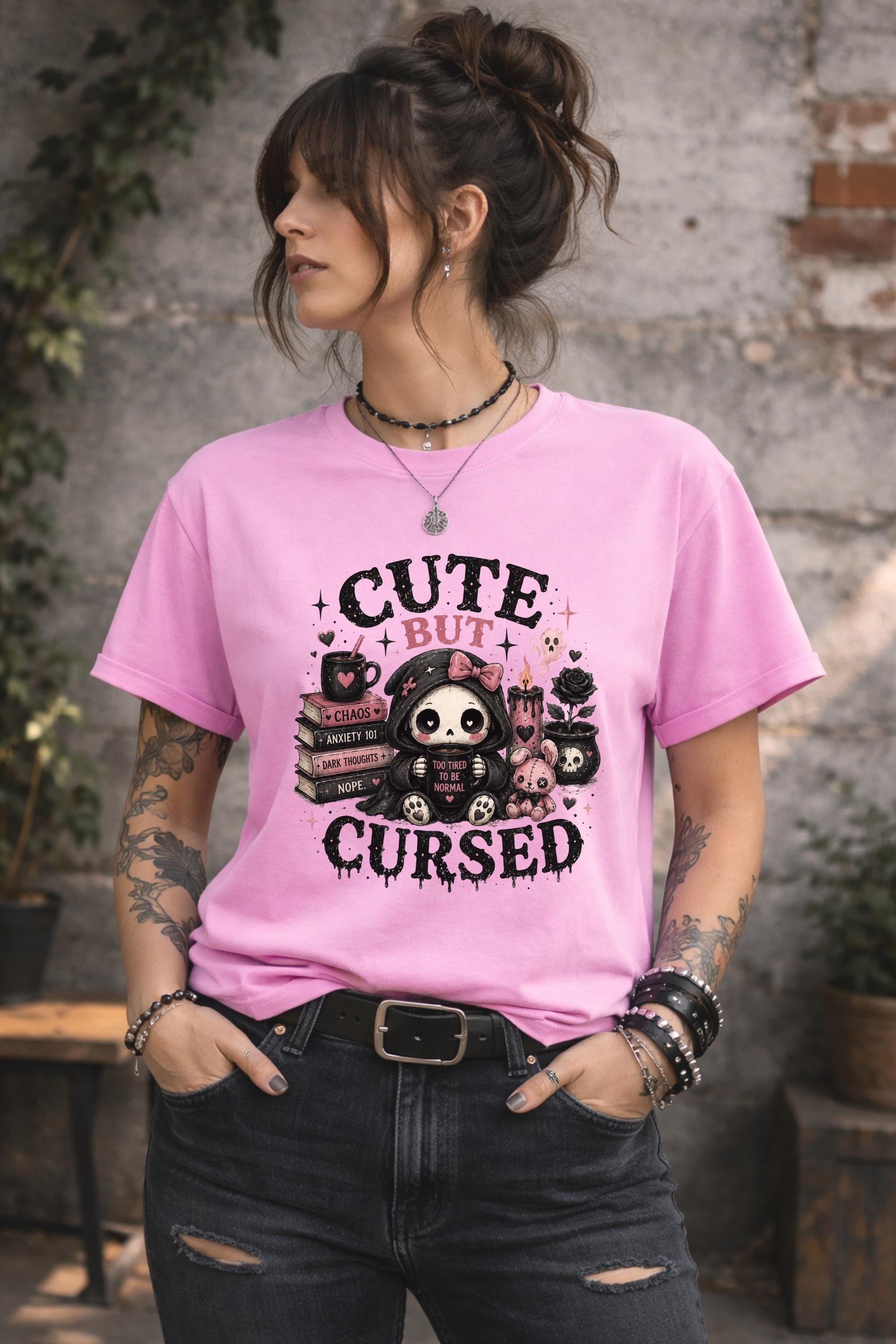 Halloween inspired apparel with cute reaper character and alternative lifestyle theme