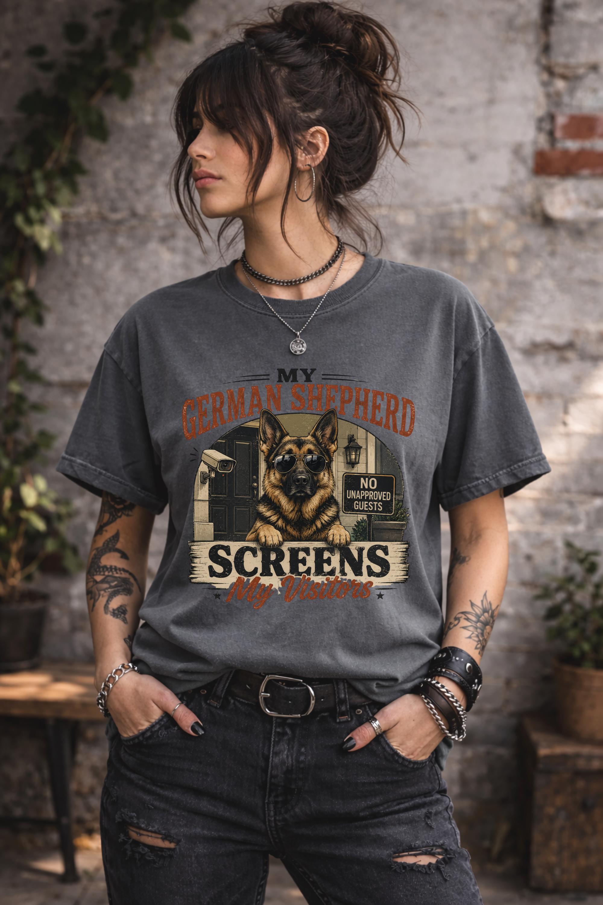 Funny pet owner shirt celebrating loyal protective German Shepherd companions