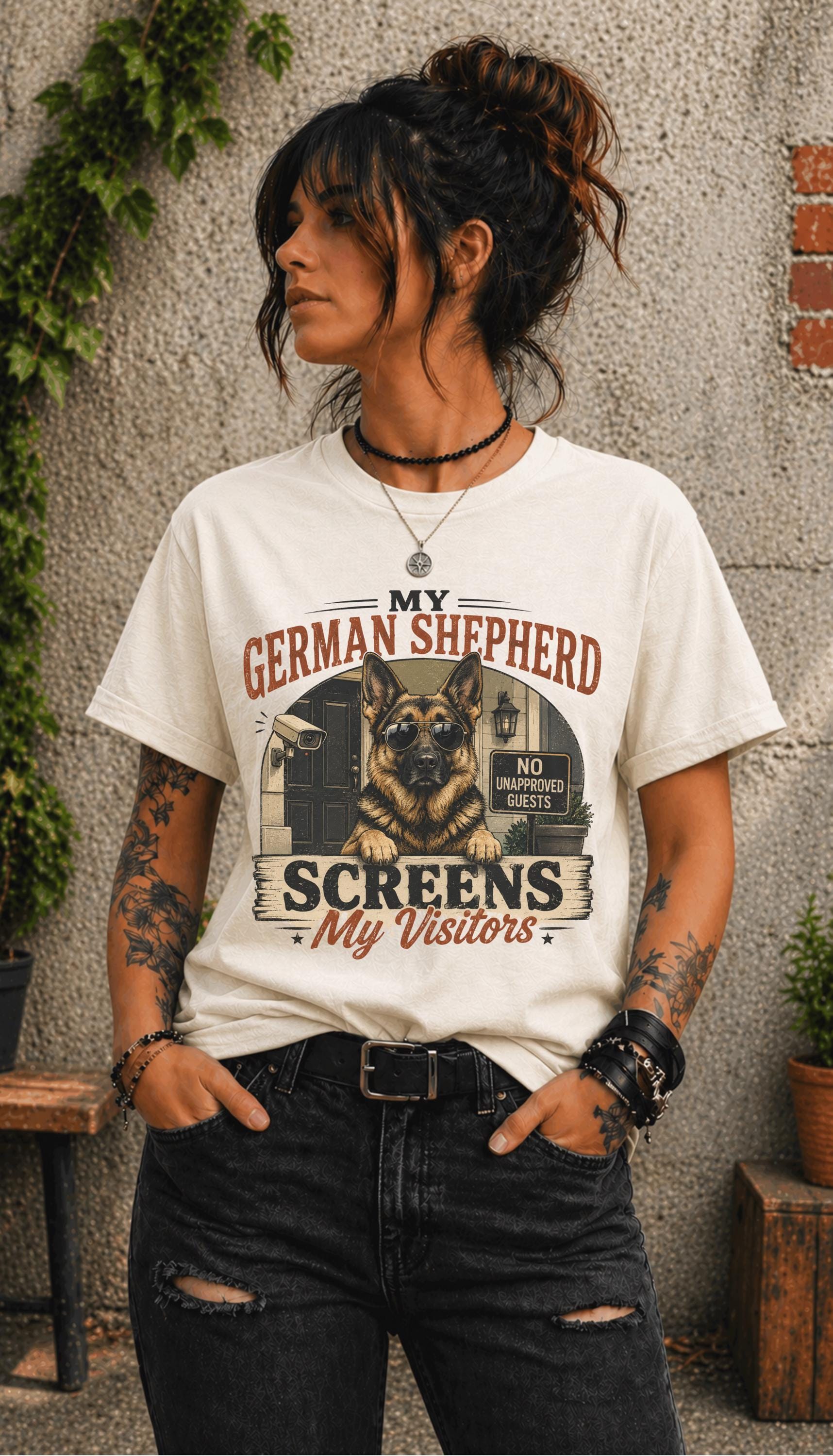 German Shepherd lover gift featuring security dog illustration and vintage style artwork