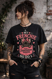 French Bulldog graphic shirt featuring adorable Frenchie peeking from pink pocket