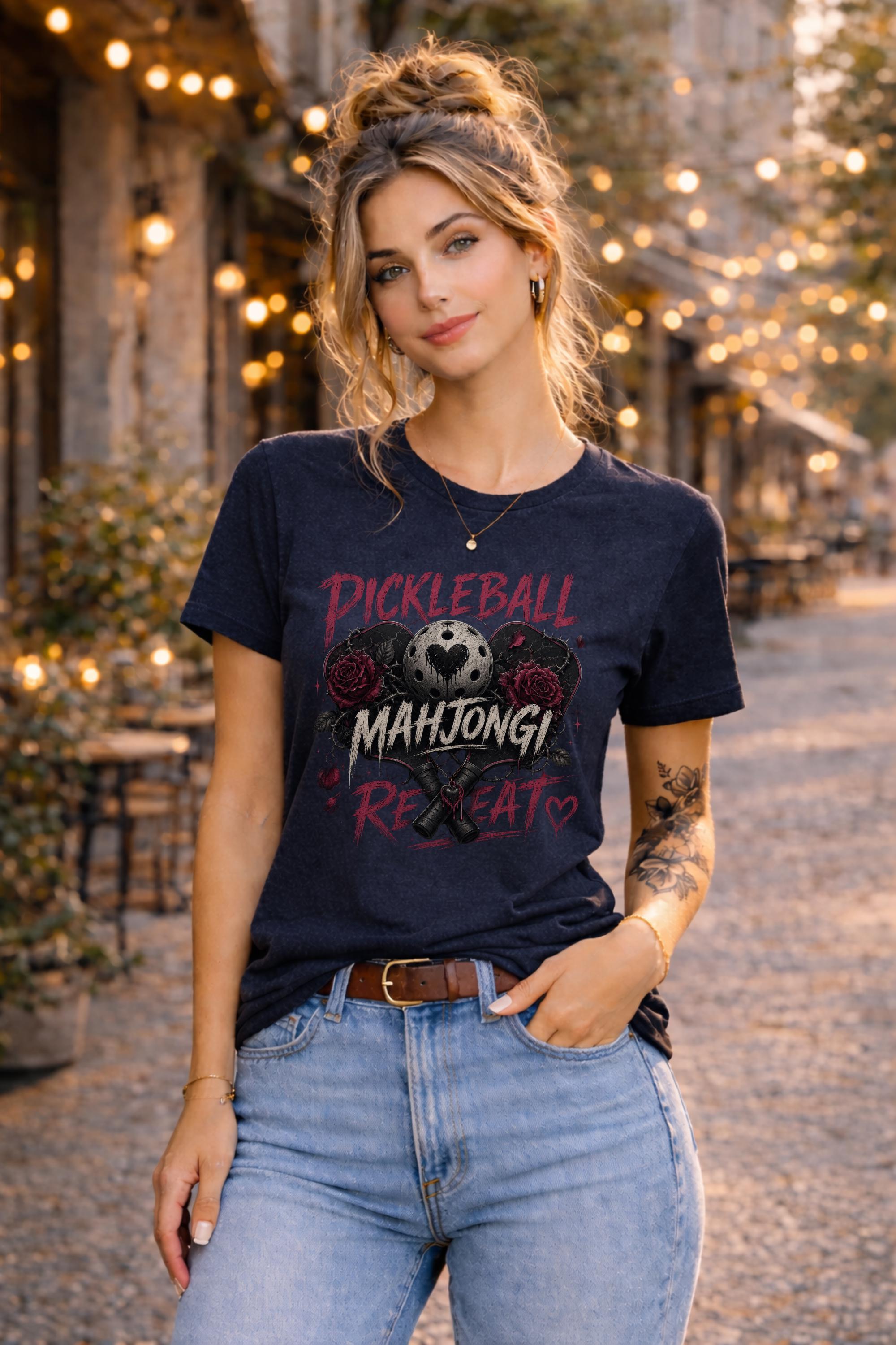 Pickleball Mahjong Repeat Shirt, Dark Romance Paddle Tee, Gothic Game Night Gift, Court Lover Top