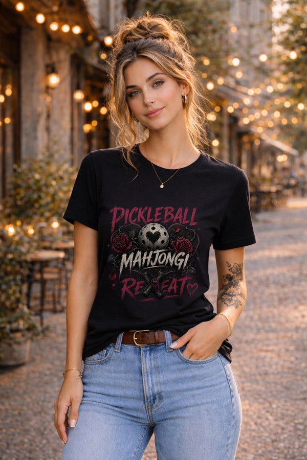 Pickleball Mahjong Repeat Shirt, Dark Romance Paddle Tee, Gothic Game Night Gift, Court Lover Top