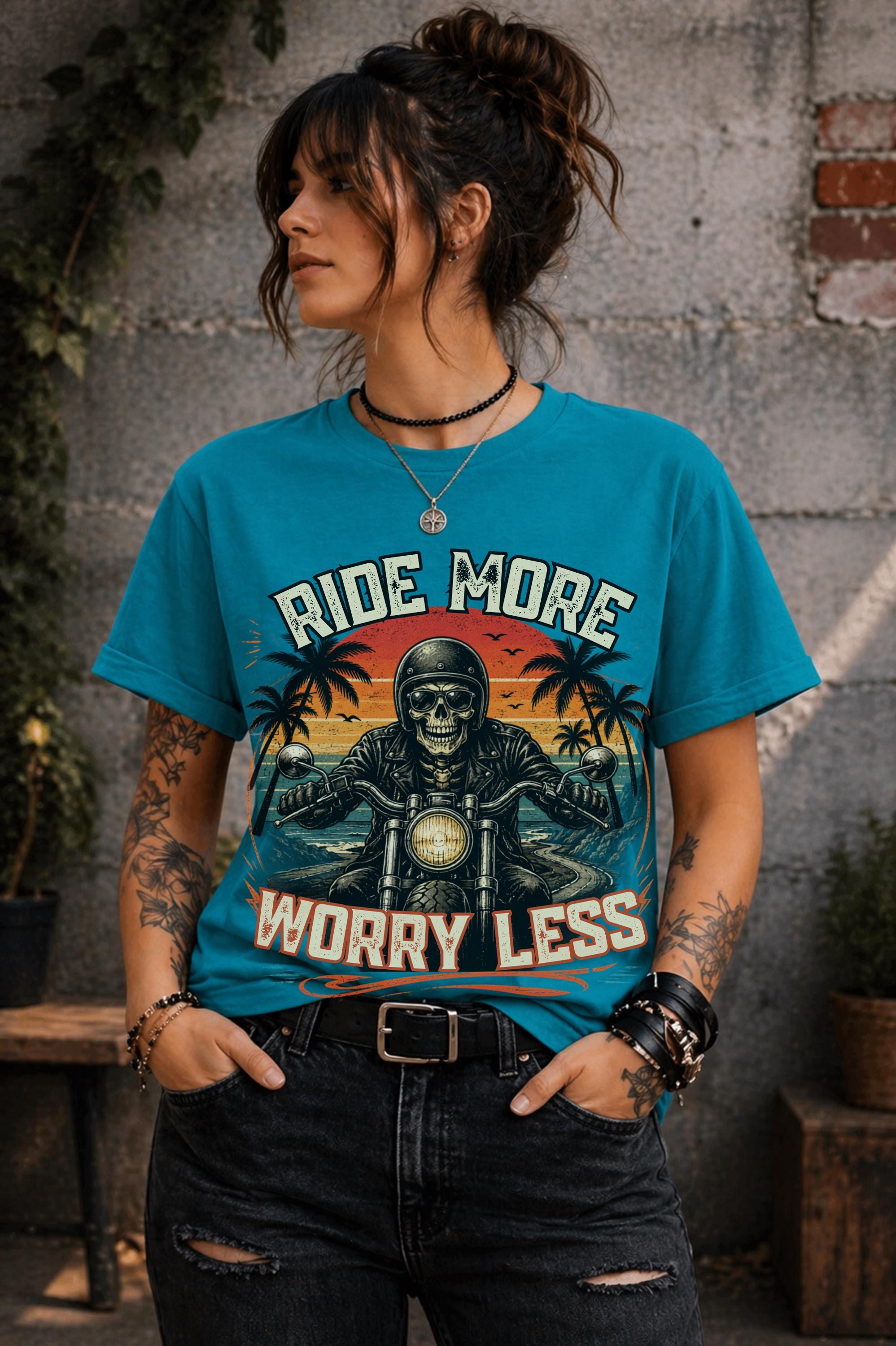 ride more worry less shirt, motorcycle rider tee, biker skull graphic, vintage biker shirt, motorcycle gift, road trip apparel, harley rider top, freedom rider tee, biker lifestyle shirt, retro motorcycle design, skull biker graphic, rider gift idea, comfort colors biker tee