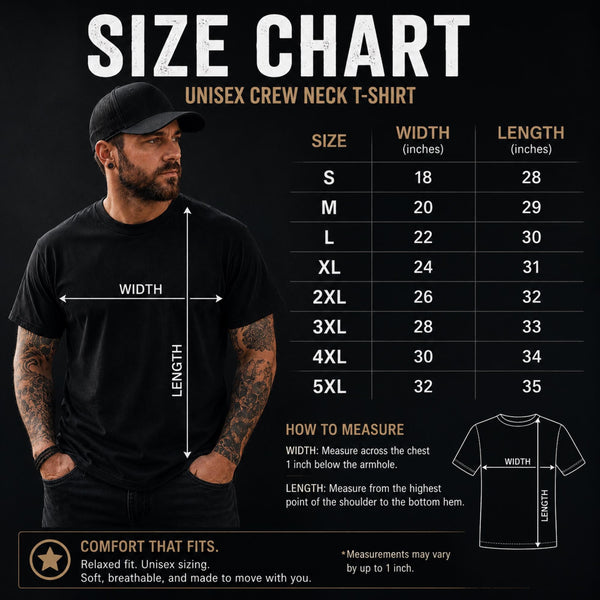 Size chart for this shirt featuring the humorous phrase "loyal to respect built on boundaries peace is my priority", and on the back "I'm Friendly But My Wife Isn't" in distressed white typography.
