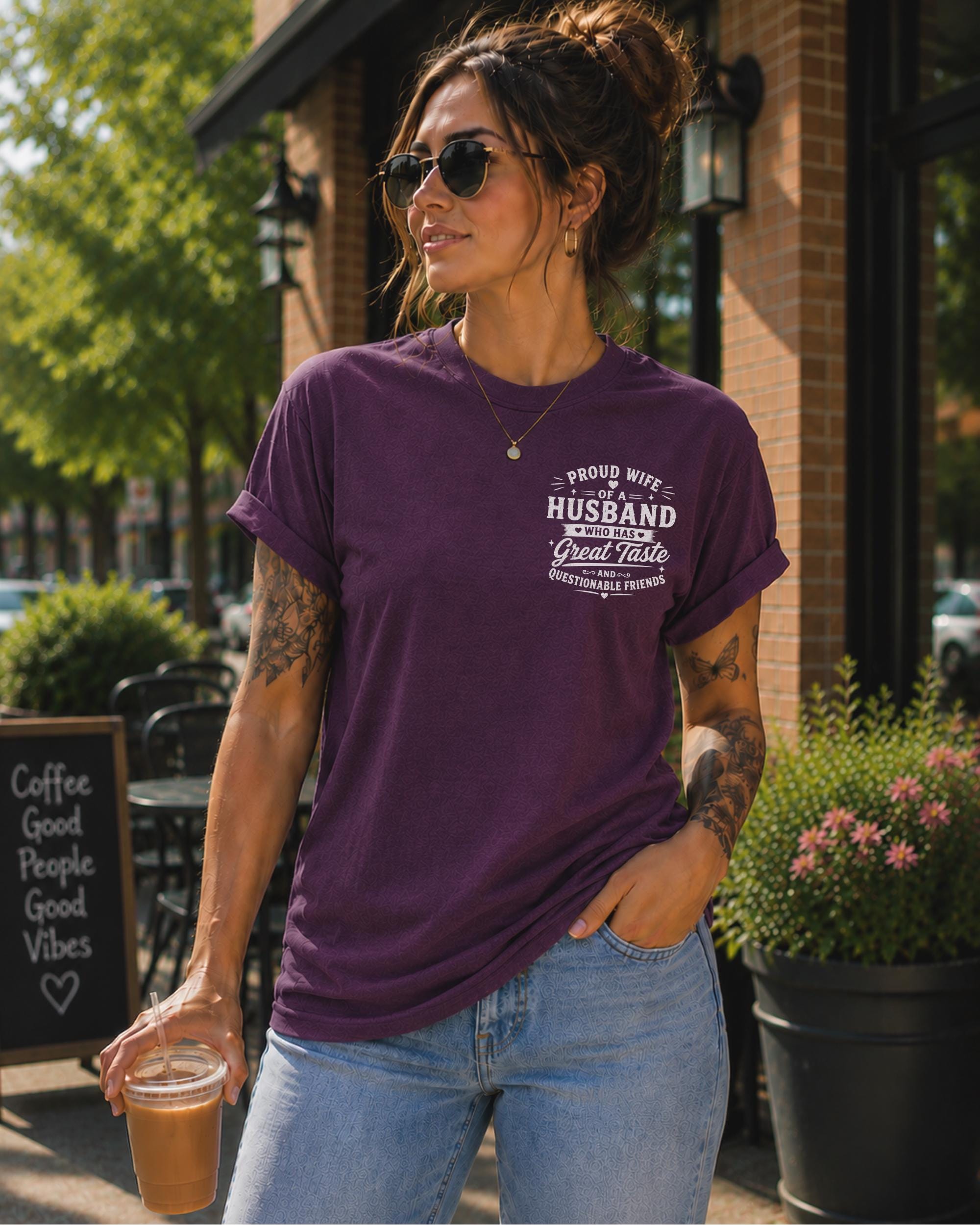 Couples humor t-shirt with large back print and chest logo design