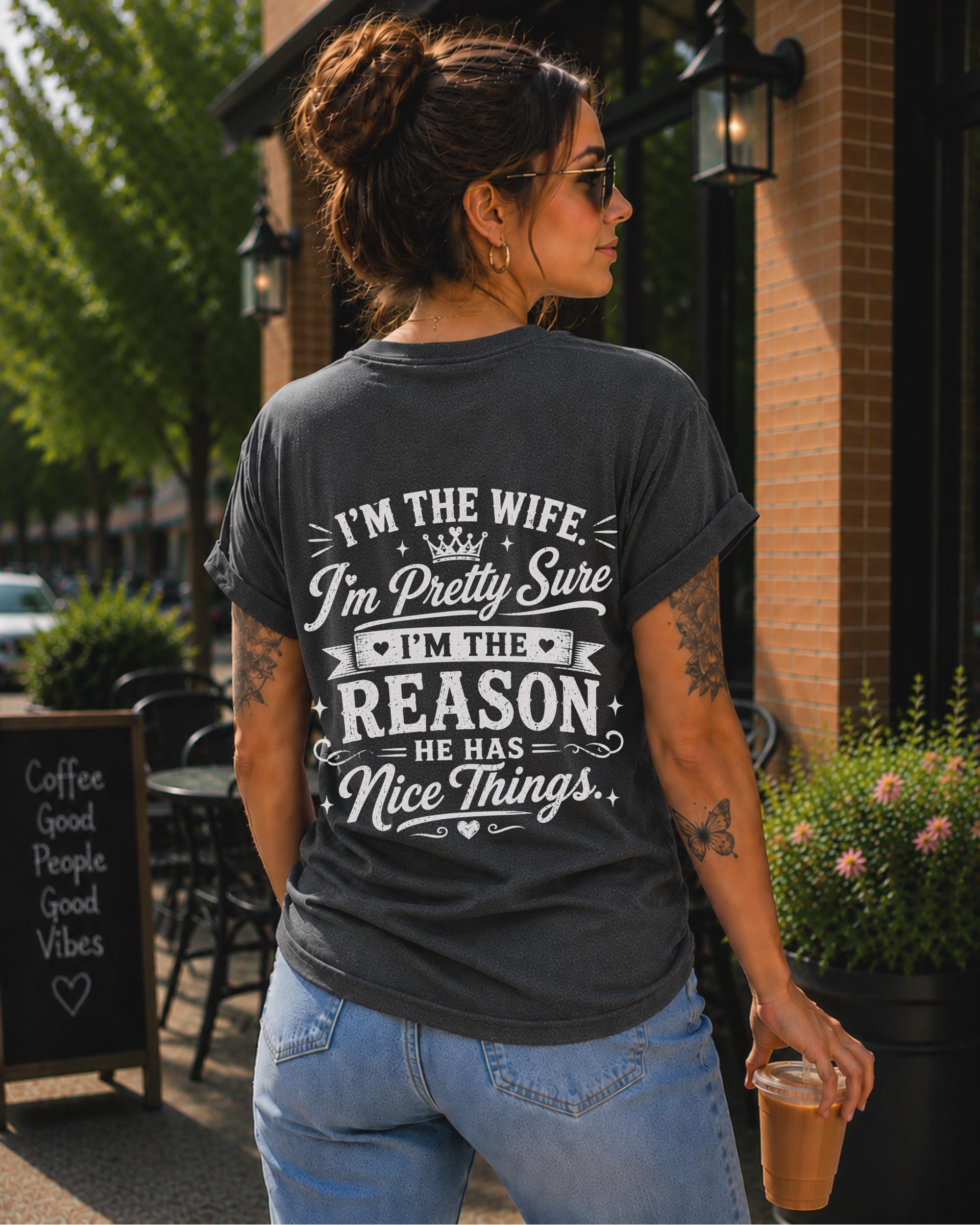 Proud wife graphic tee with funny husband quote front and back shirt