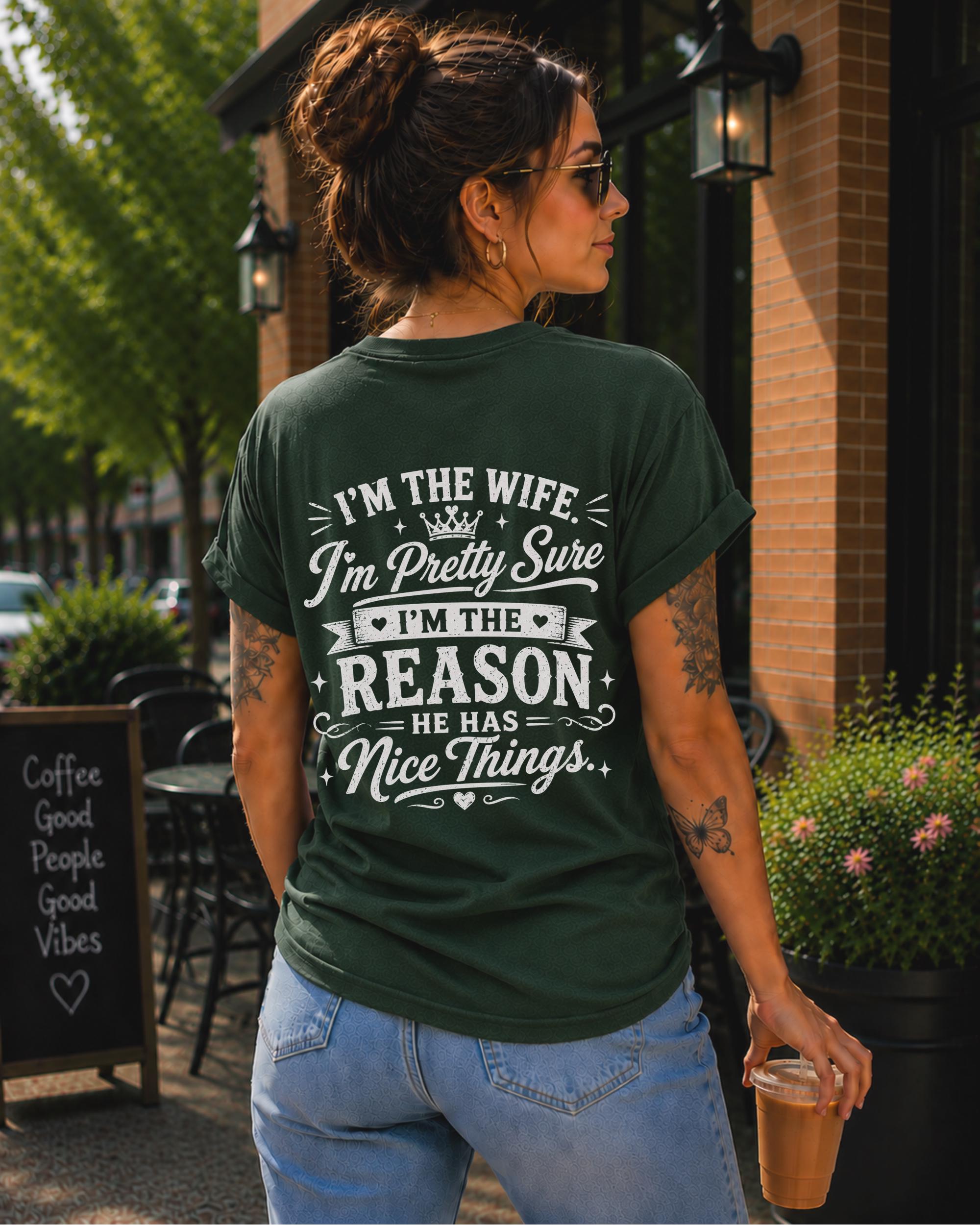 Proud Wife Shirt, Funny Marriage Tee, Husband Humor Gift, Front Back Graphic Top, Relationship Apparel, Spouse Joke Tee, Unisex Heavy Cotton