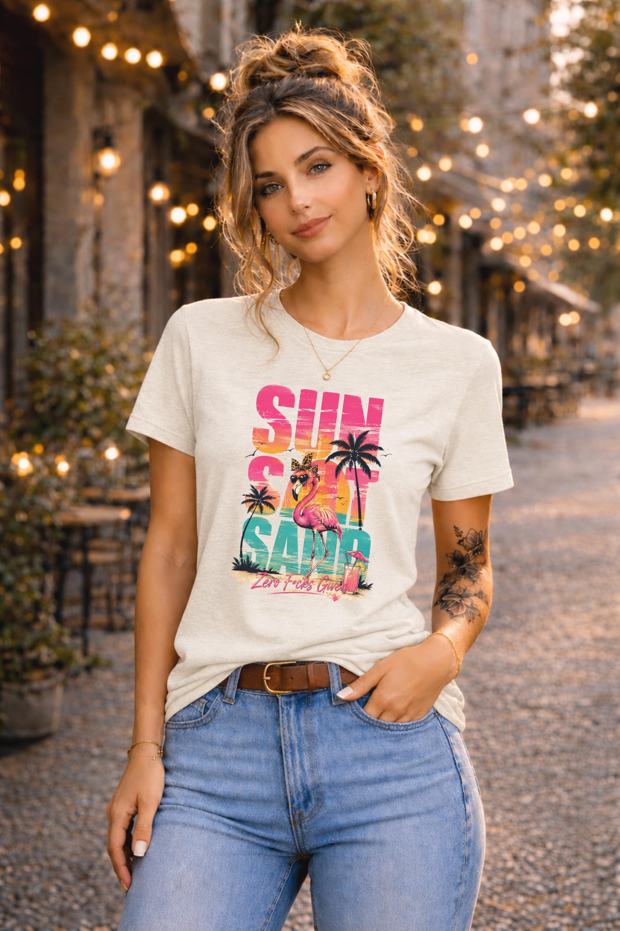 Retro Flamingo Shirt, Sun Salt Sand Tee, Funny Beachwear for Women