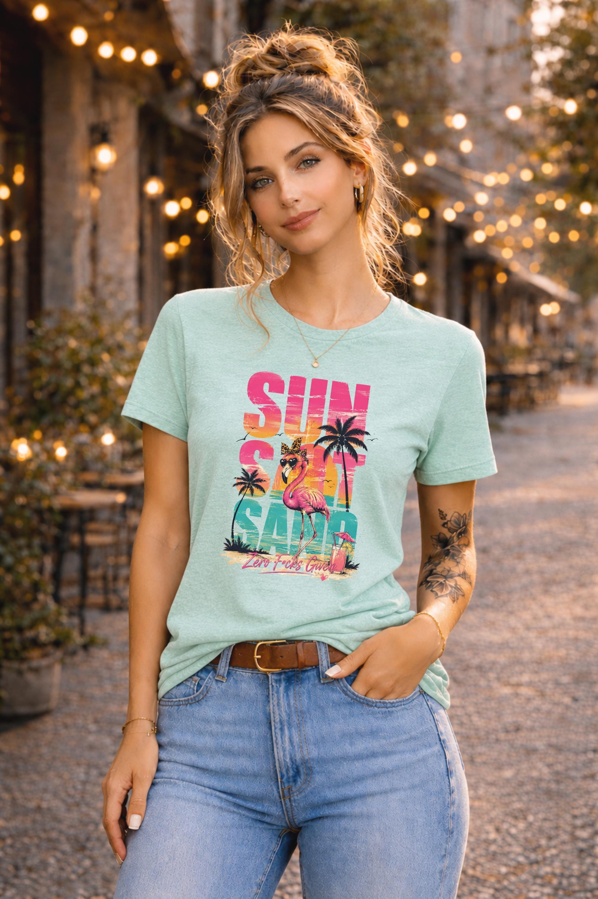 Funny Beach Shirt for Women, Tropical Flamingo Tee, Coastal Summer Apparel