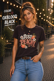 Oxblood black t-shirt with peach aesthetic artwork