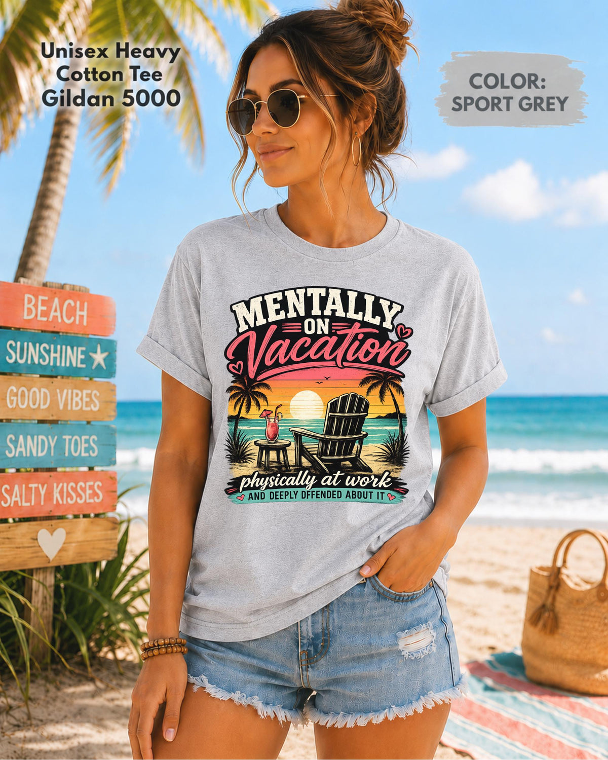 Beach lover graphic tee with palm trees and ocean