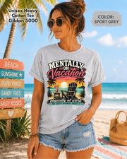 Beach lover graphic tee with palm trees and ocean