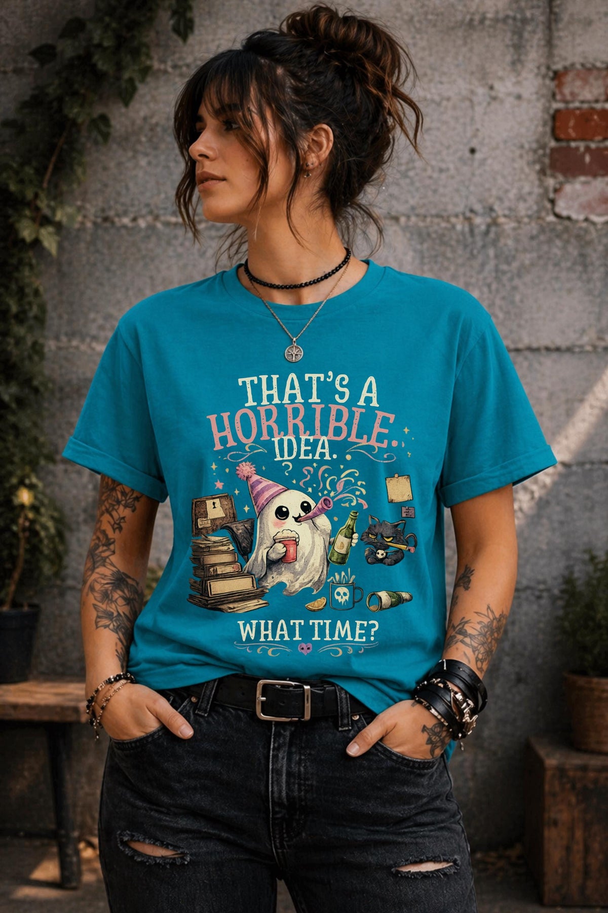 Cute spooky ghost shirt with sarcastic saying perfect for Halloween parties and fall fashion
