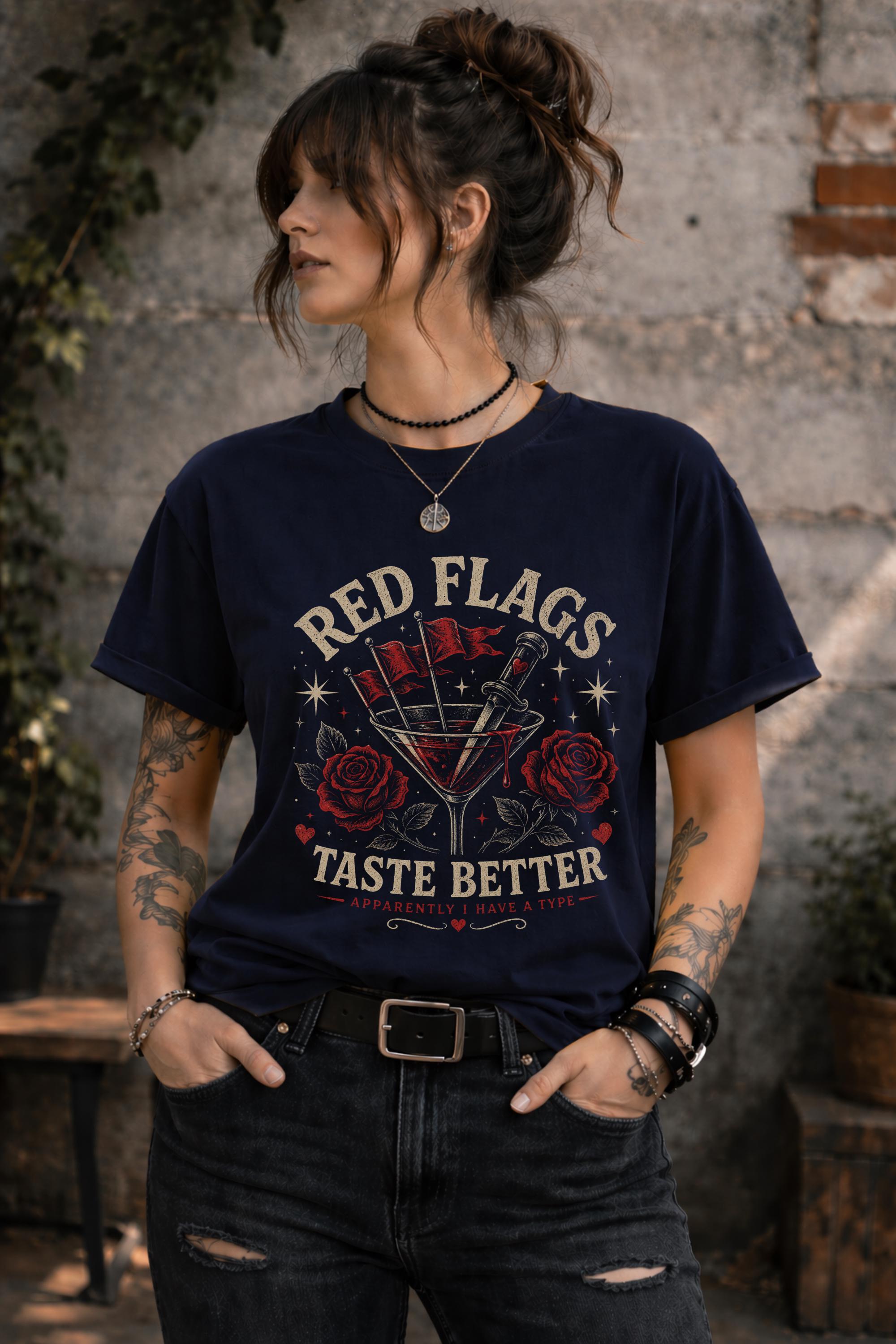 Dark romance reader apparel with cocktail illustration and apparently I have a type quote