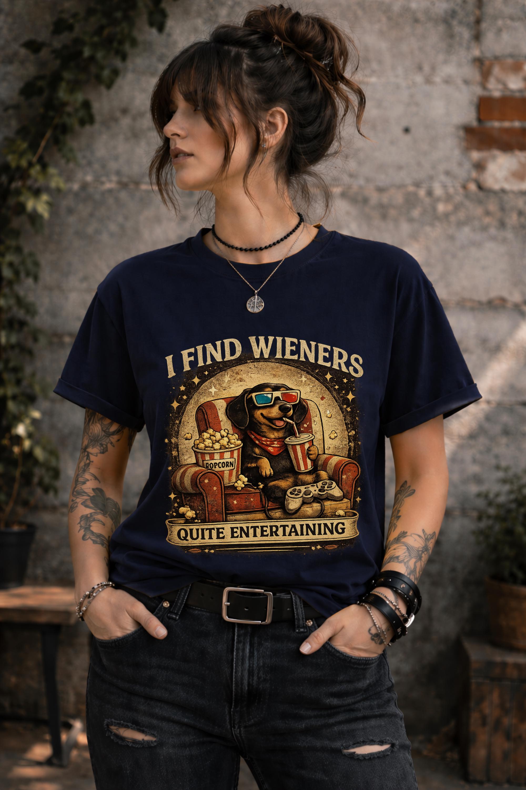 Doxie owner shirt featuring cartoon dachshund enjoying snacks and relaxation
