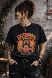 Retro style canine apparel with adorable flower crown puppy artwork