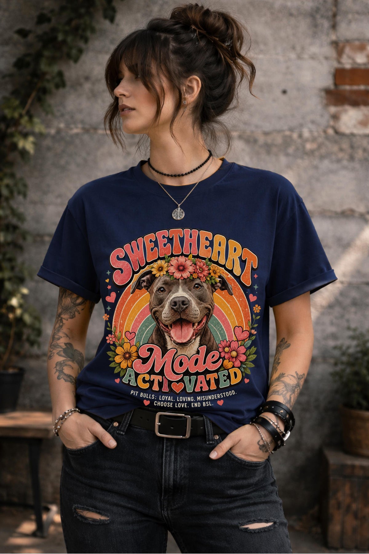 Floral Pit Bull shirt designed for pet lovers and rescue supporters