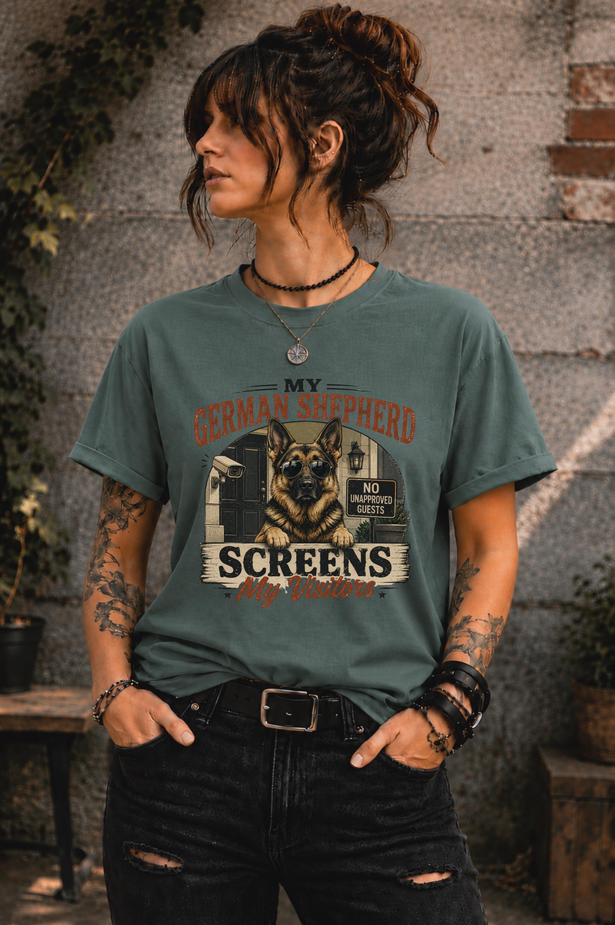 Funny German Shepherd owner apparel with no unapproved guests sign design