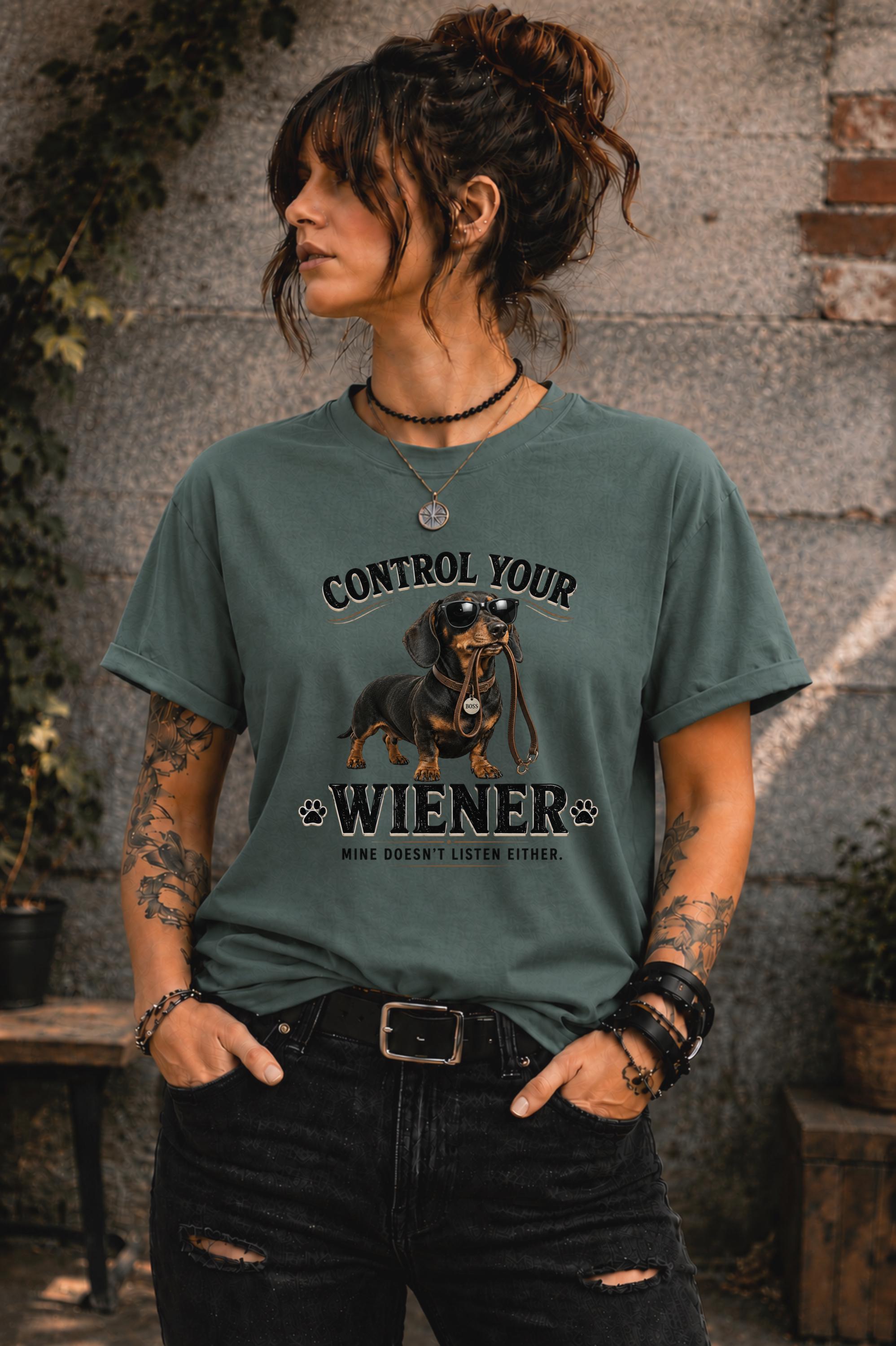 Wiener dog graphic tee with sunglasses wearing Dachshund illustration