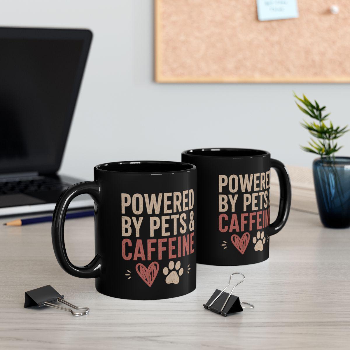Black ceramic mug with humorous coffee lover pet owner design