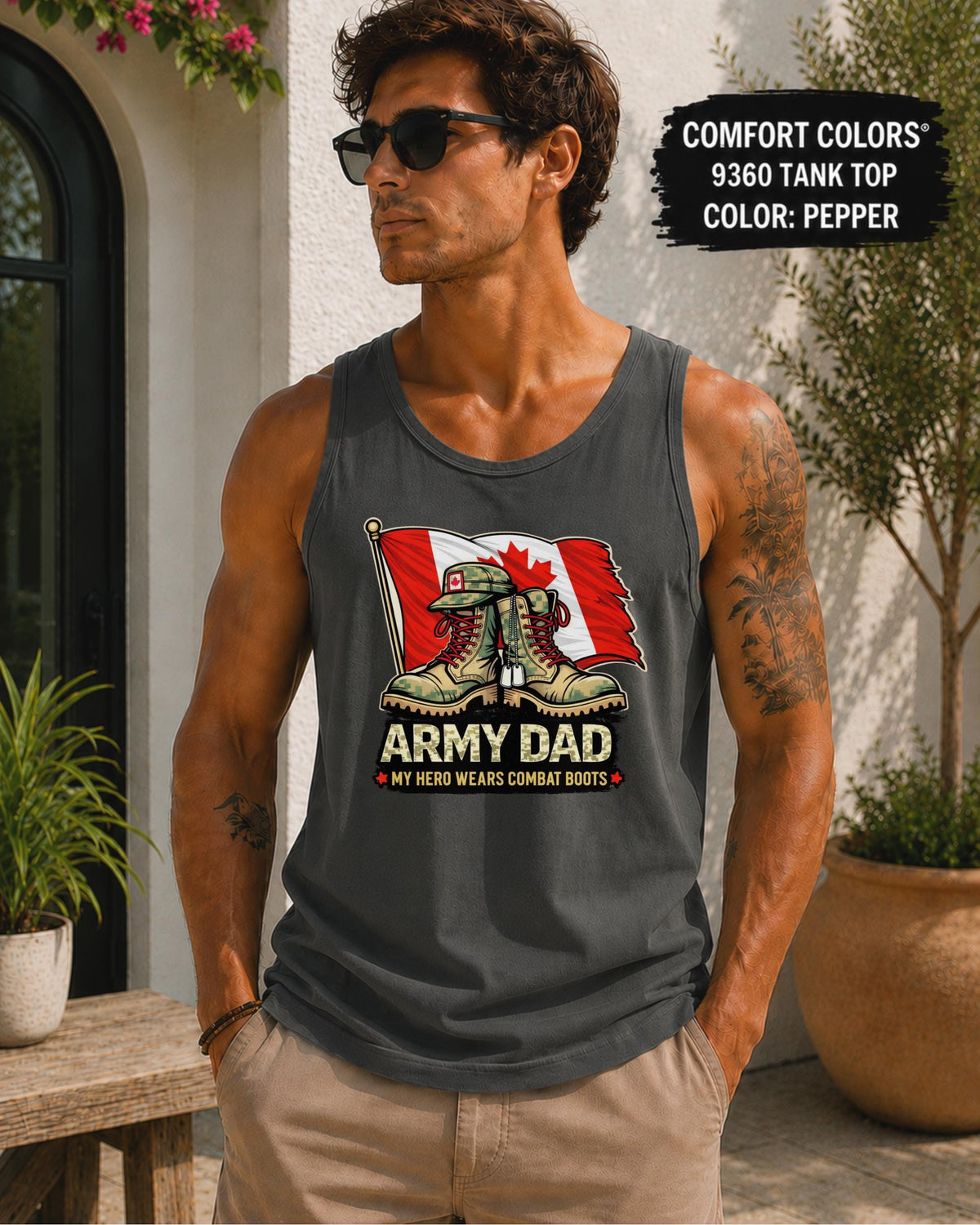 Military parent tank top featuring Canadian flag