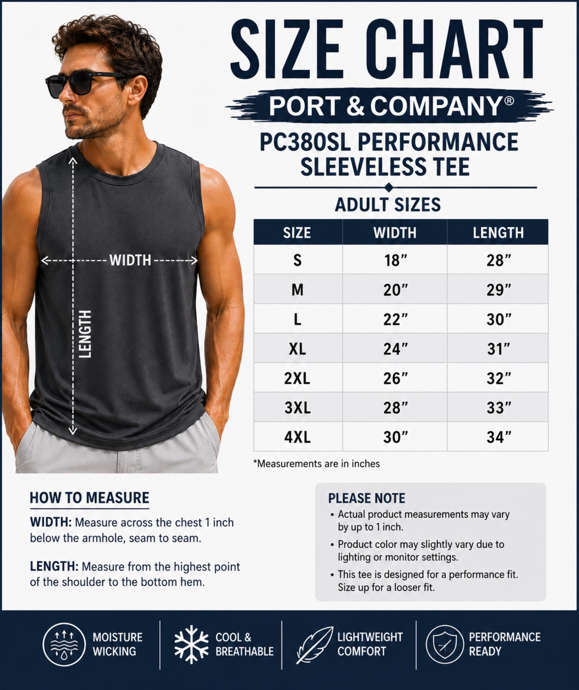Size chart for a Canadian military family apparel for men