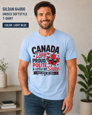 Canada Day graphic shirt with maple leaf sunglasses