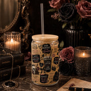 Reader themed iced coffee tumbler with bamboo lid and straw