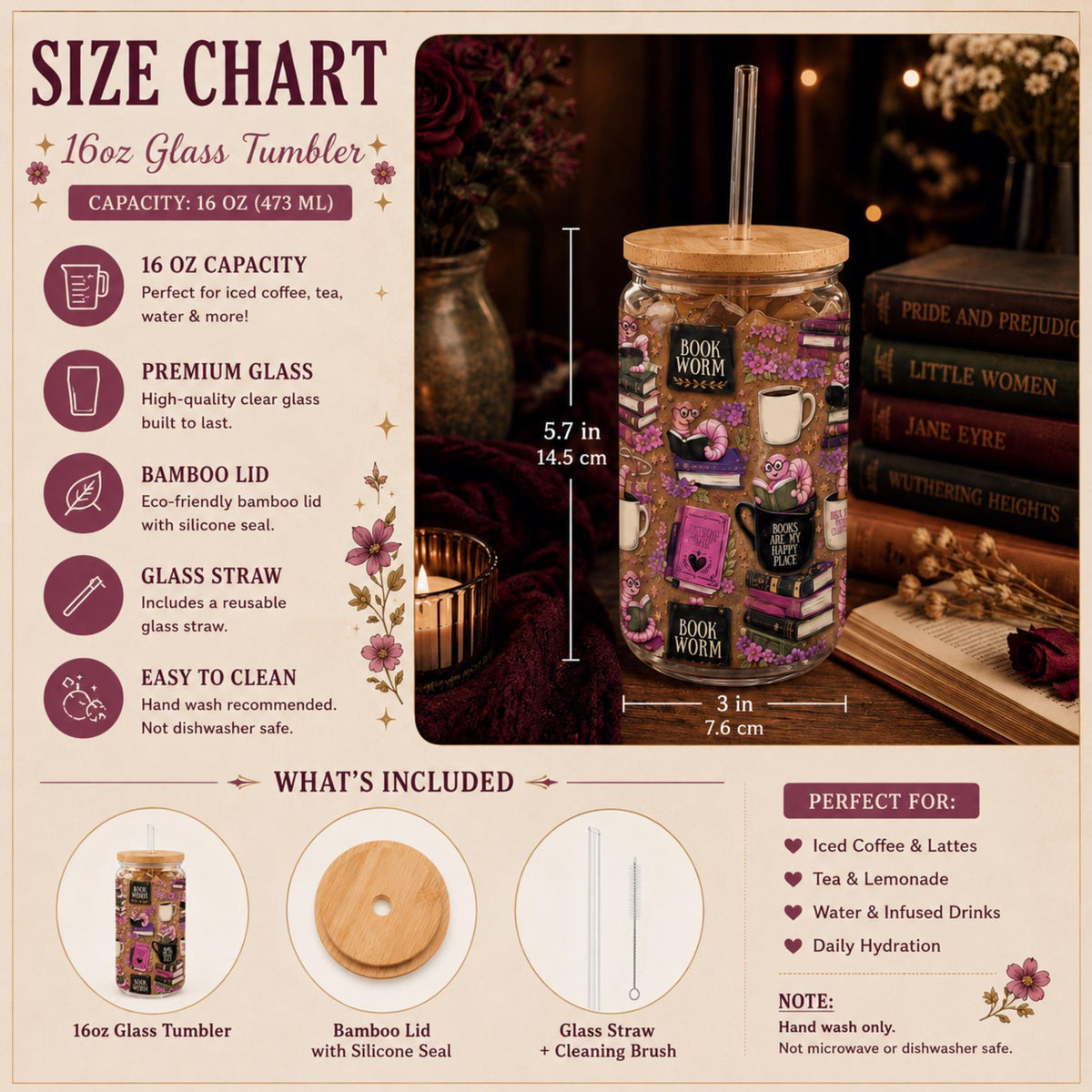 Size chart for a Cute reader gift perfect for library enthusiasts and book collectors