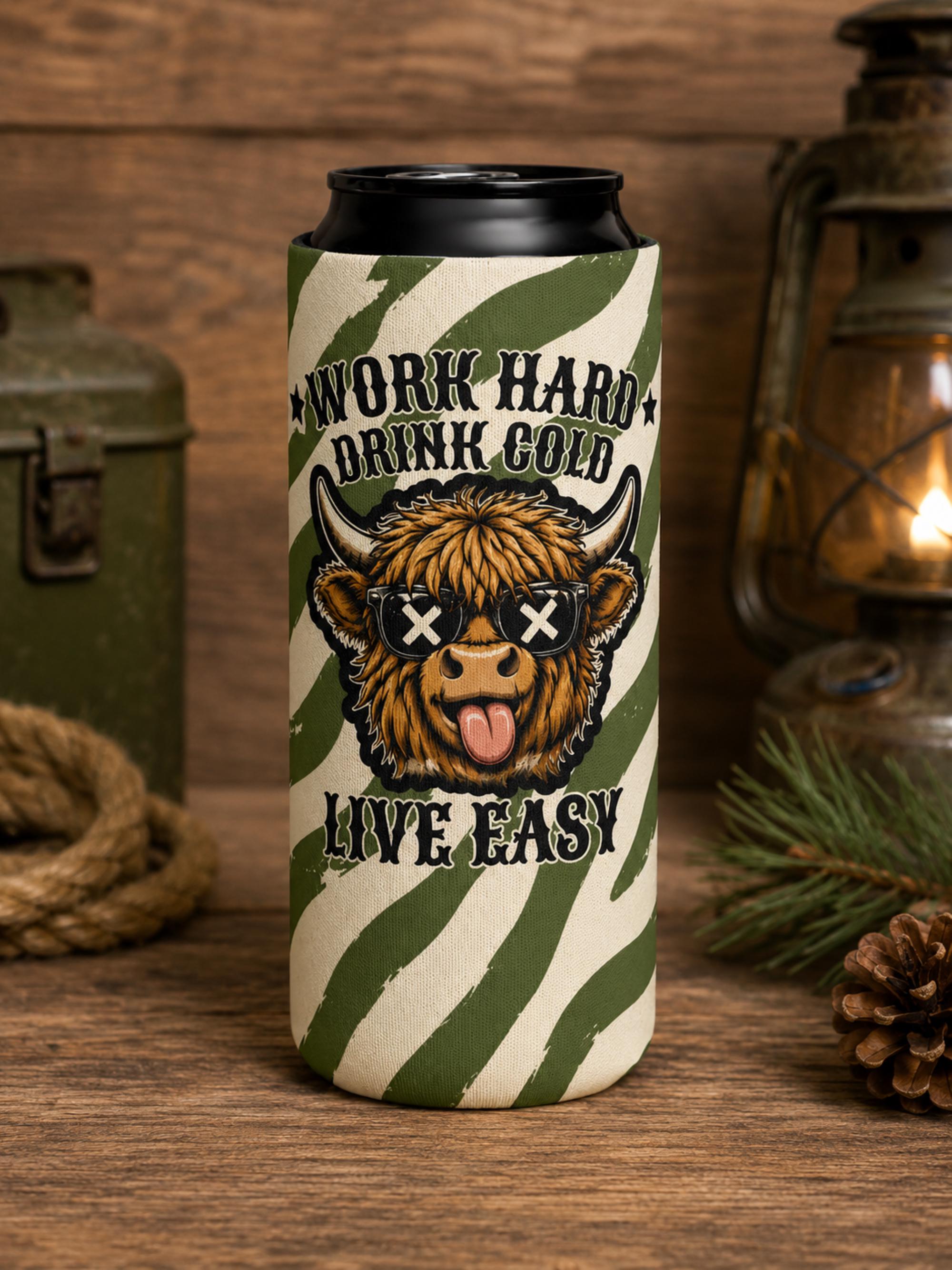 Highland cow can cooler gift idea for campers and BBQ lovers.