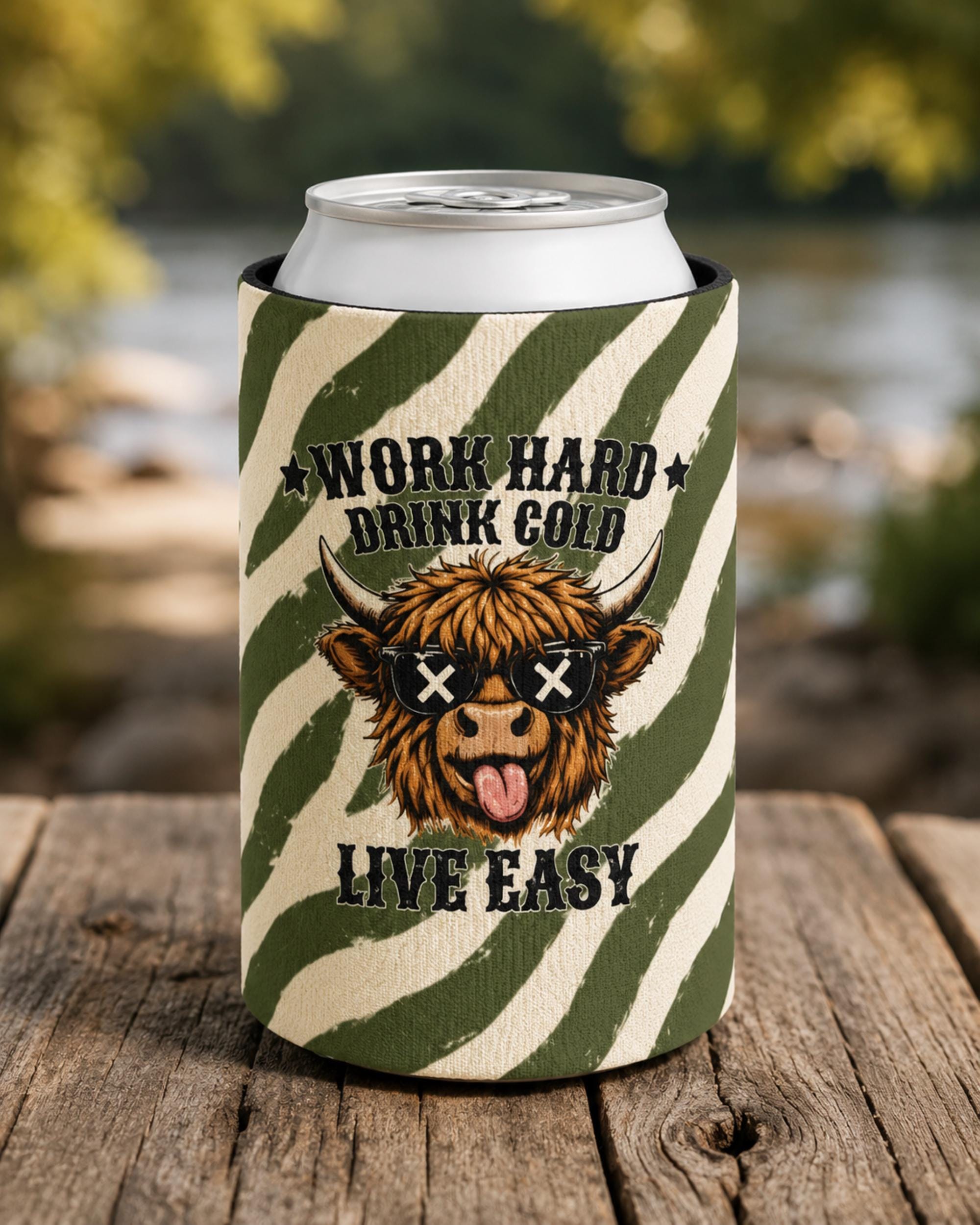 Highland cow can cooler gift idea for campers and BBQ lovers.