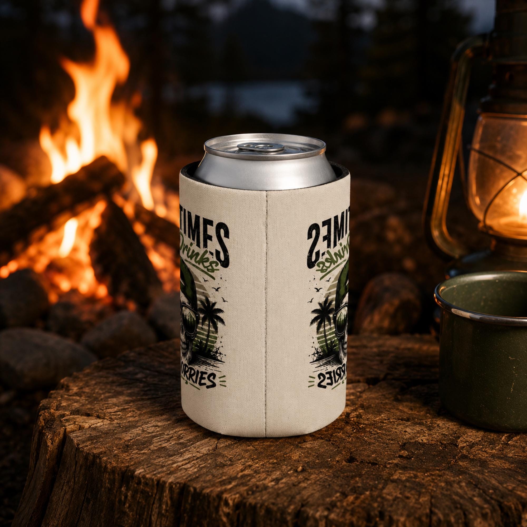 Good Times Cold Drinks No Worries camping reg can cooler side view