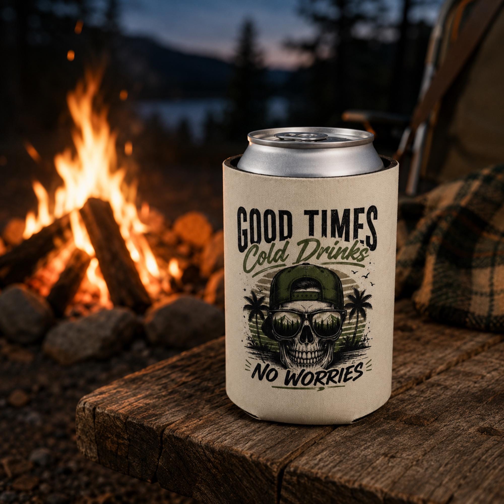 Funny skull can cooler with camping design