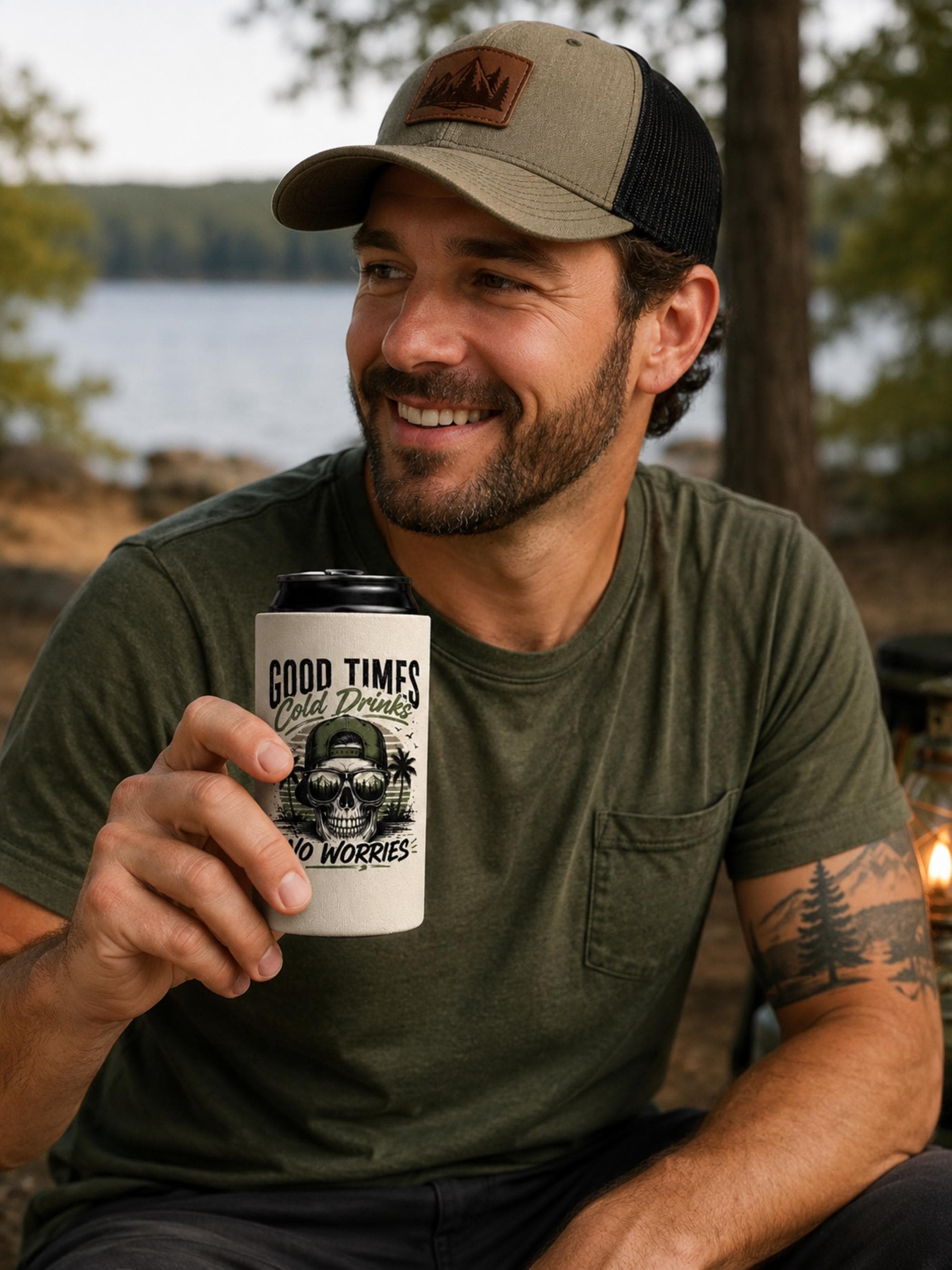 Funny beer koozie for outdoor adventures