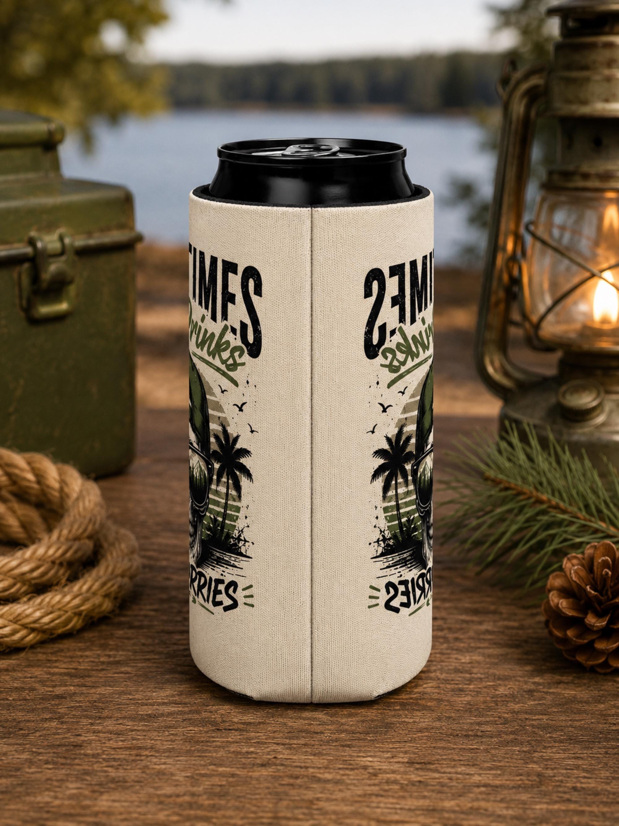 Side view of the Slim insulated beer sleeve for camping and lake trips