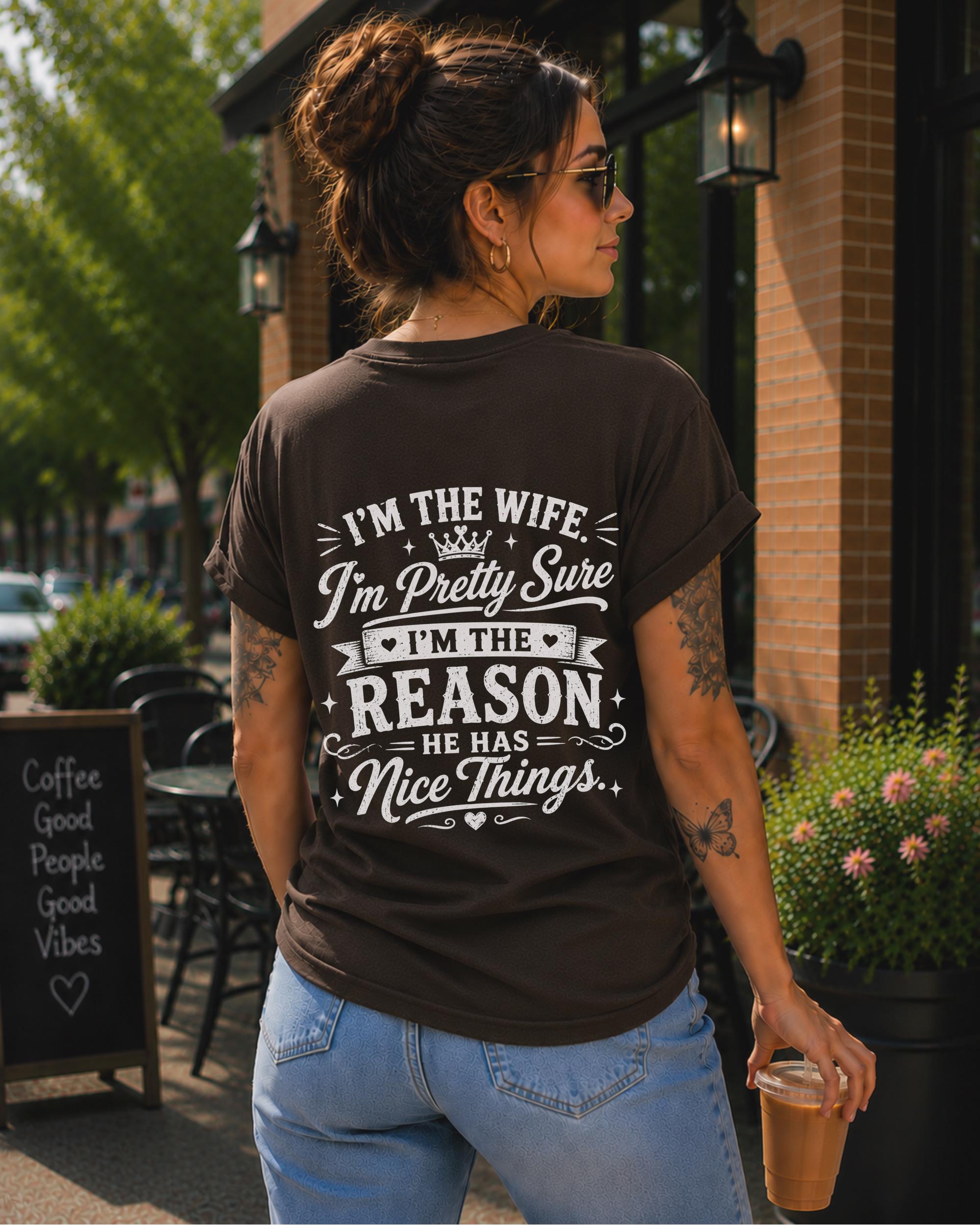 Black unisex shirt featuring funny wife life design and back graphic
