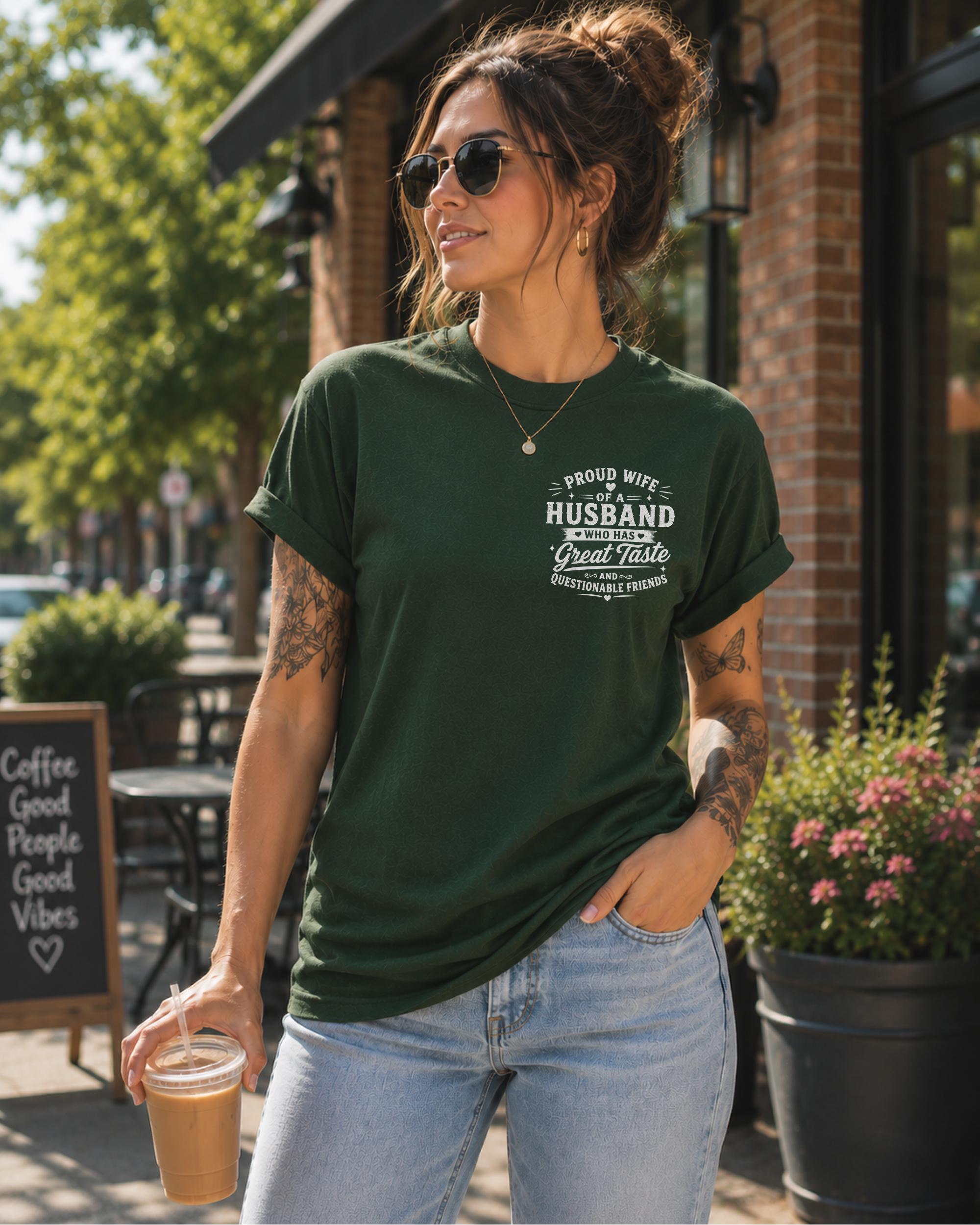 Proud Wife Shirt, Funny Marriage Tee, Husband Humor Gift, Front Back Graphic Top, Relationship Apparel, Spouse Joke Tee, Unisex Heavy Cotton