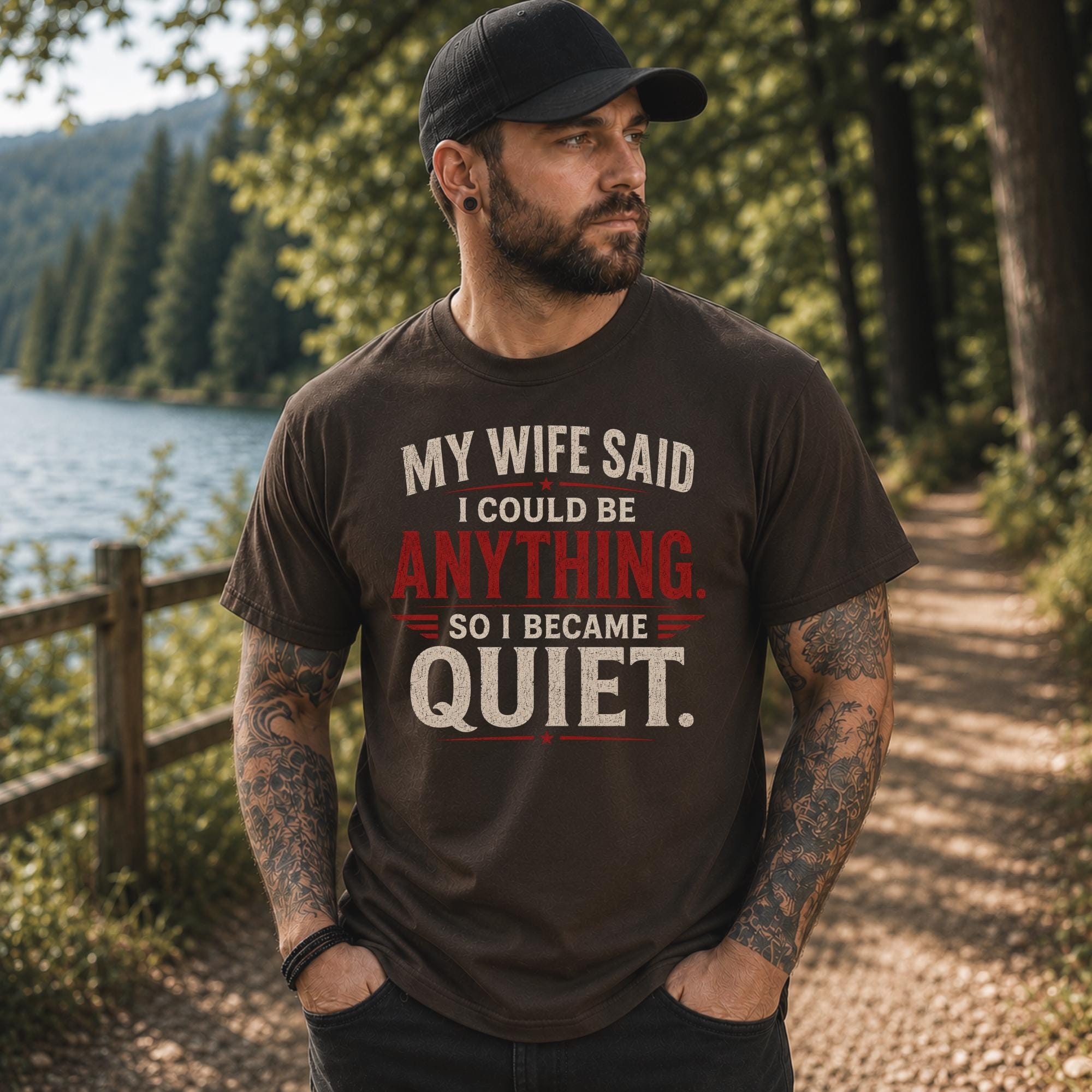Dad joke graphic t-shirt with humorous marriage quote