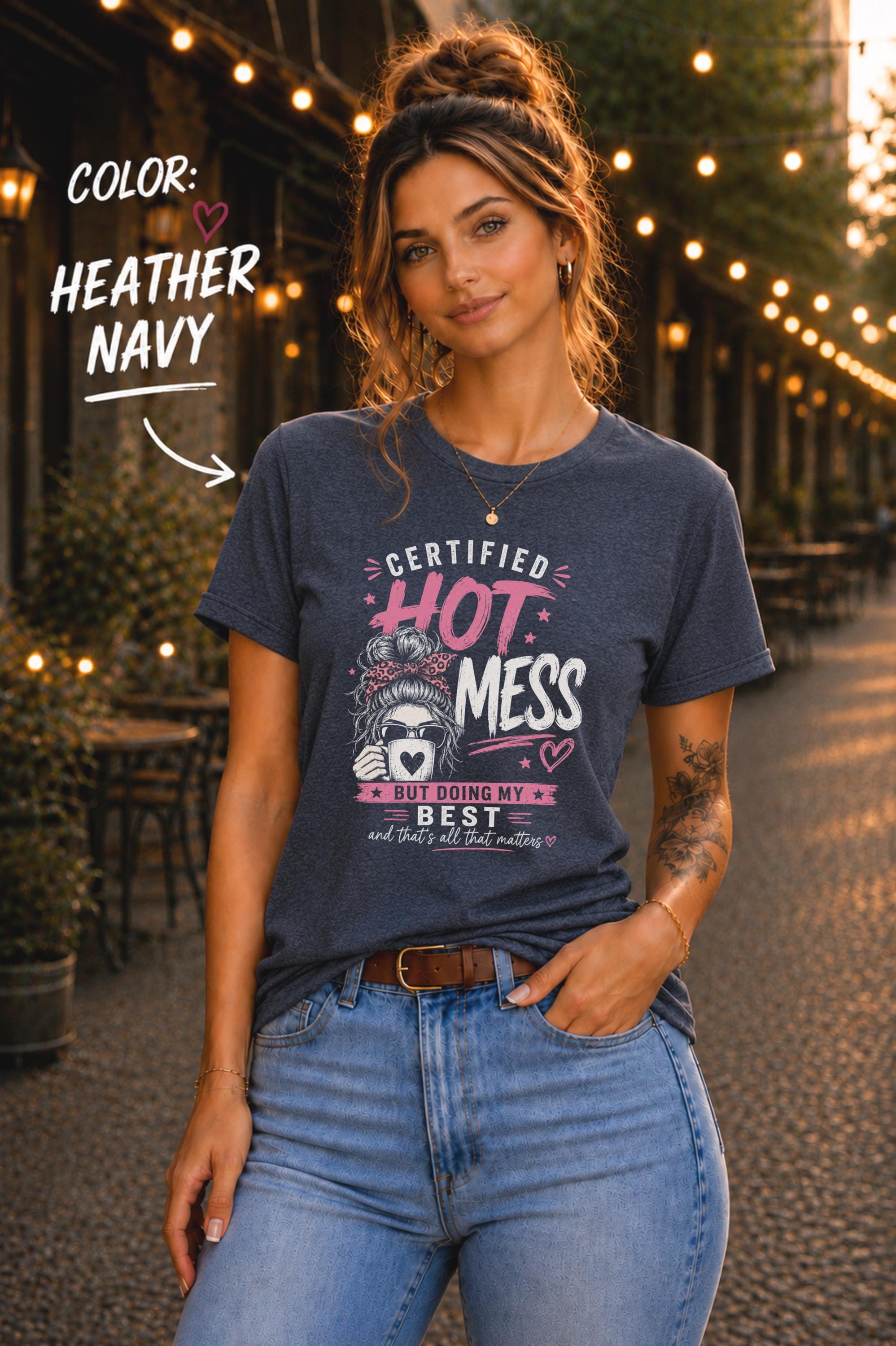 Funny mom shirt with messy bun design