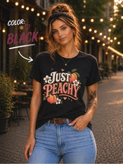 Just Peachy graphic t-shirt with peaches and flowers