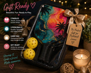 Gift-worthy pickleball paddle with vibrant coastal sunset design for pickleball enthusiasts.