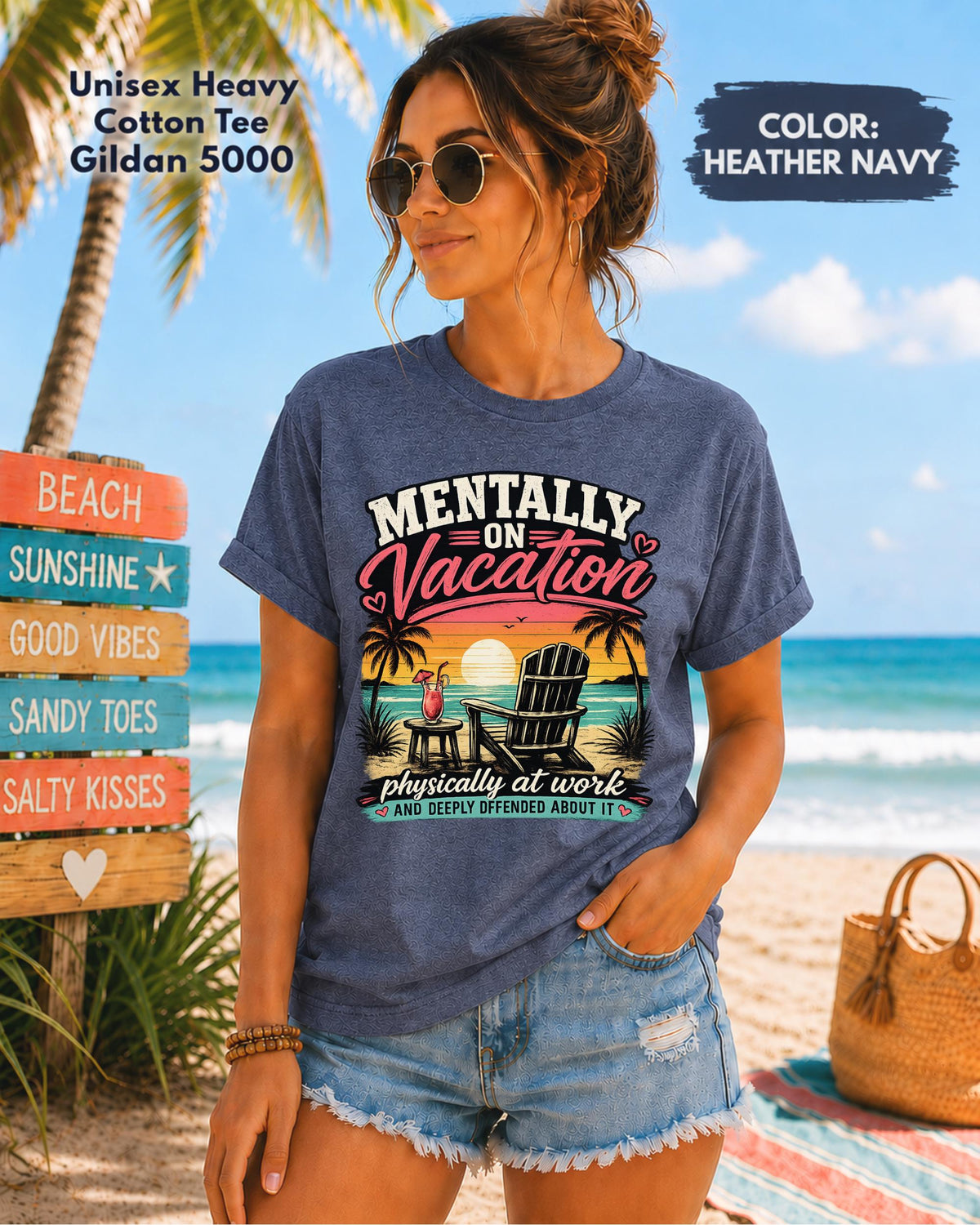 Tropical beach themed graphic t-shirt
