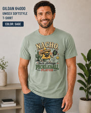 Funny sports t-shirt with pickleball nacho graphic, ideal gift for pickleball players, taco lovers, and Cinco de Mayo celebrations.
