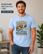 Gildan 64000 unisex light blue t-shirt with humorous nacho pickleball graphic for pickleball lovers and taco fans.
