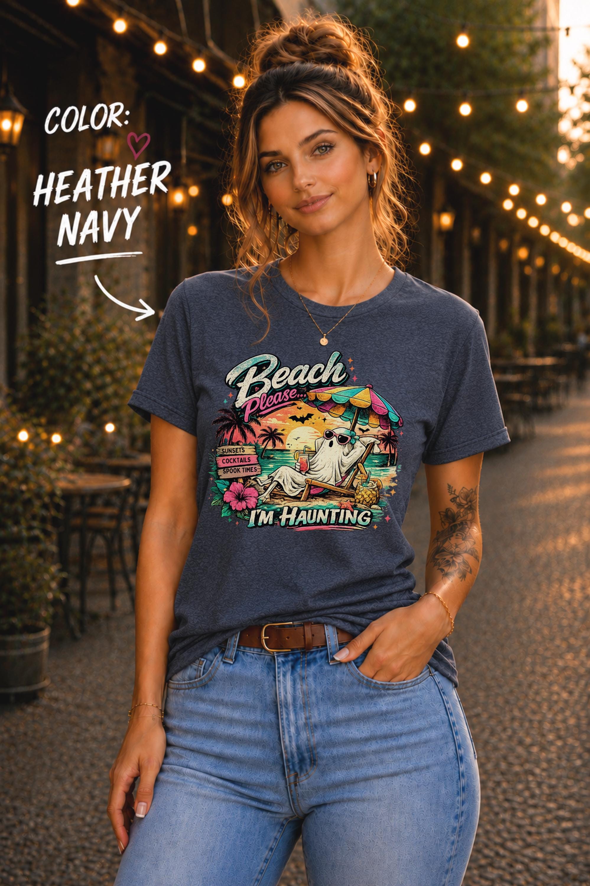 Funny beach vacation shirt for ghost lovers who celebrate spooky season all year long.