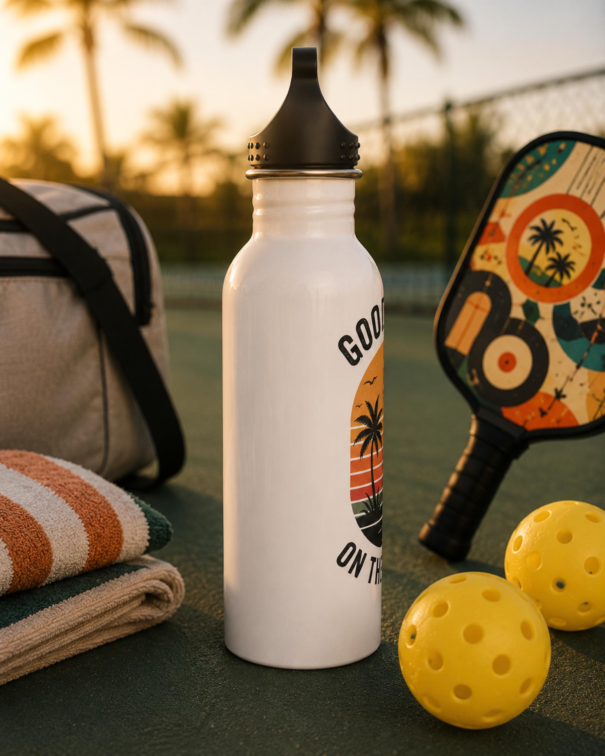 Good Days on the Court Water Bottle | Pickleball Water Bottle | Tropical Sunset Stainless Steel Bottle | Pickleball Gift | Sports Water Bottle