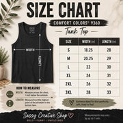 Size chart for Veteran family support apparel tank top