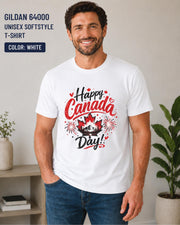 Patriotic Canada Day apparel with mountain landscape artwork