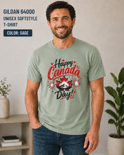 Happy Canada Day design on sage green Gildan 64000 t-shirt
