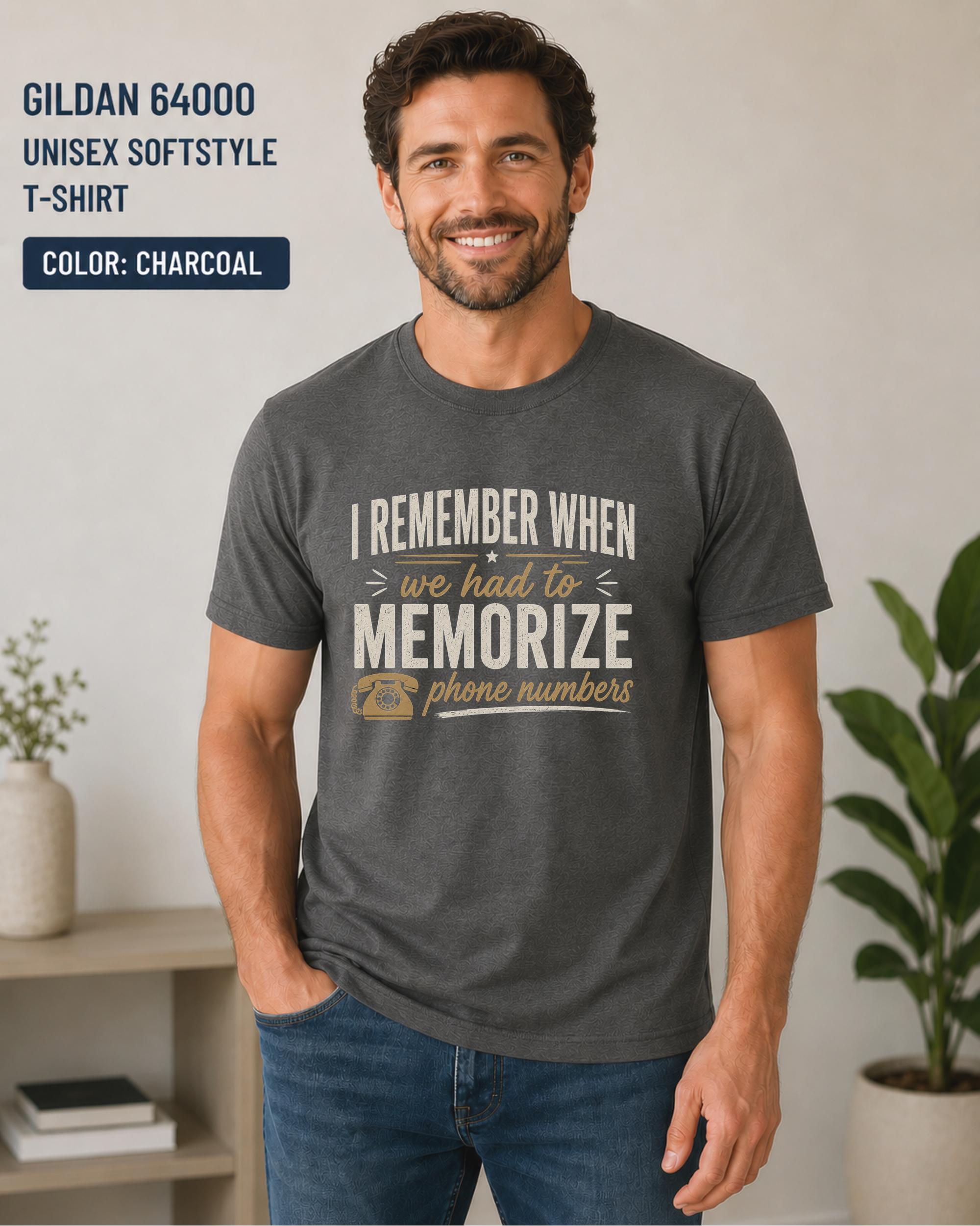 Nostalgic adult humor shirt inspired by rotary phones and memorized phone numbers